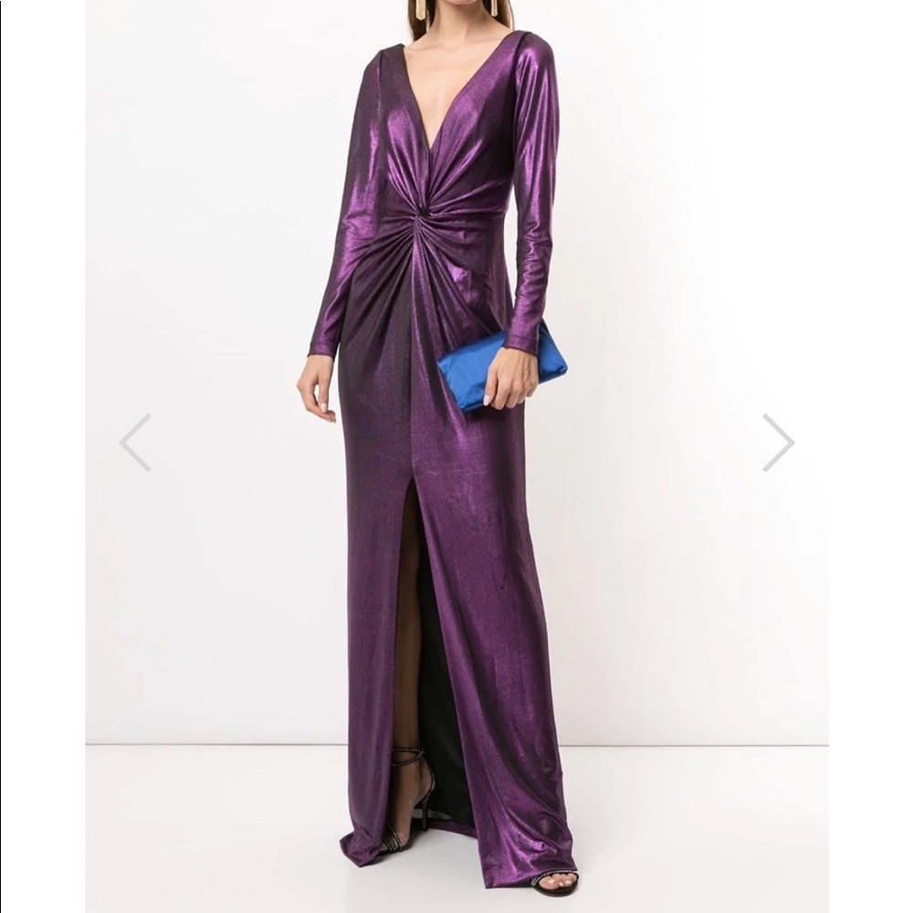 Marchesa Long Sleeved Metallic Gown